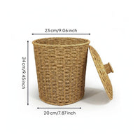 Lidded Trash Bin Woven Texture Rattan Waste Bin Handwoven Wastebasket for Bedroom