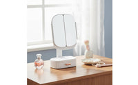 Foldable Design Lighted Makeup Mirror 360° Rotation Tri-Fold Vanity Mirror Dimmable Brightness Beauty Tool Press Control for Bedroom