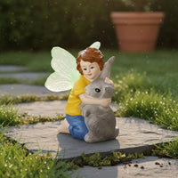 Boy and Hare Figurine Cute Child Hugging Bunny Statue Hand Painted Bunny Statue for Garden