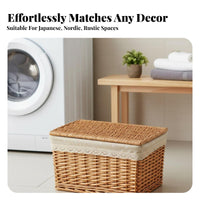 Lidded Wicker Basket Multi-Purpose Woven Hamper with Lid Removable Liner
