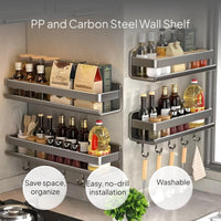 Kitchen Wall Organizer Rack, Carbon Steel, Removable Hangers