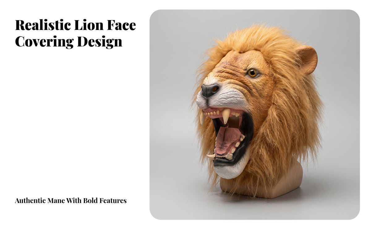 Tear-Resistant Lion Costume Face | Realistic, Lion Head face covering, Cosplay, for Halloween