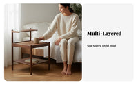 Rattan Nightstand Sturdy Wood Frame 3-Tier Rattan Nightstand Space-Saving Sturdy Build for Renters