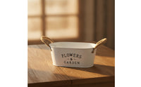 Farmhouse Metal Planter with Rope Handles Tabletop Bucket Planter Lightweight Container Portable for Desk