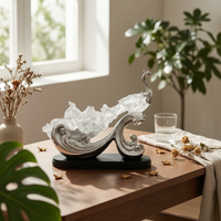 Peacock Figurine Translucent Sculpture with Base Textured for Art Collectors