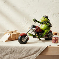Frog on Motorcycle Statue Creative Motorcycle Riding Frog Figurine Garden Accessory Nordic Design House Decoration Bright Hues