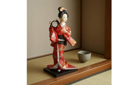 Geisha Doll Ornamental Headpiece Decorative Craft Ornament Wooden Base