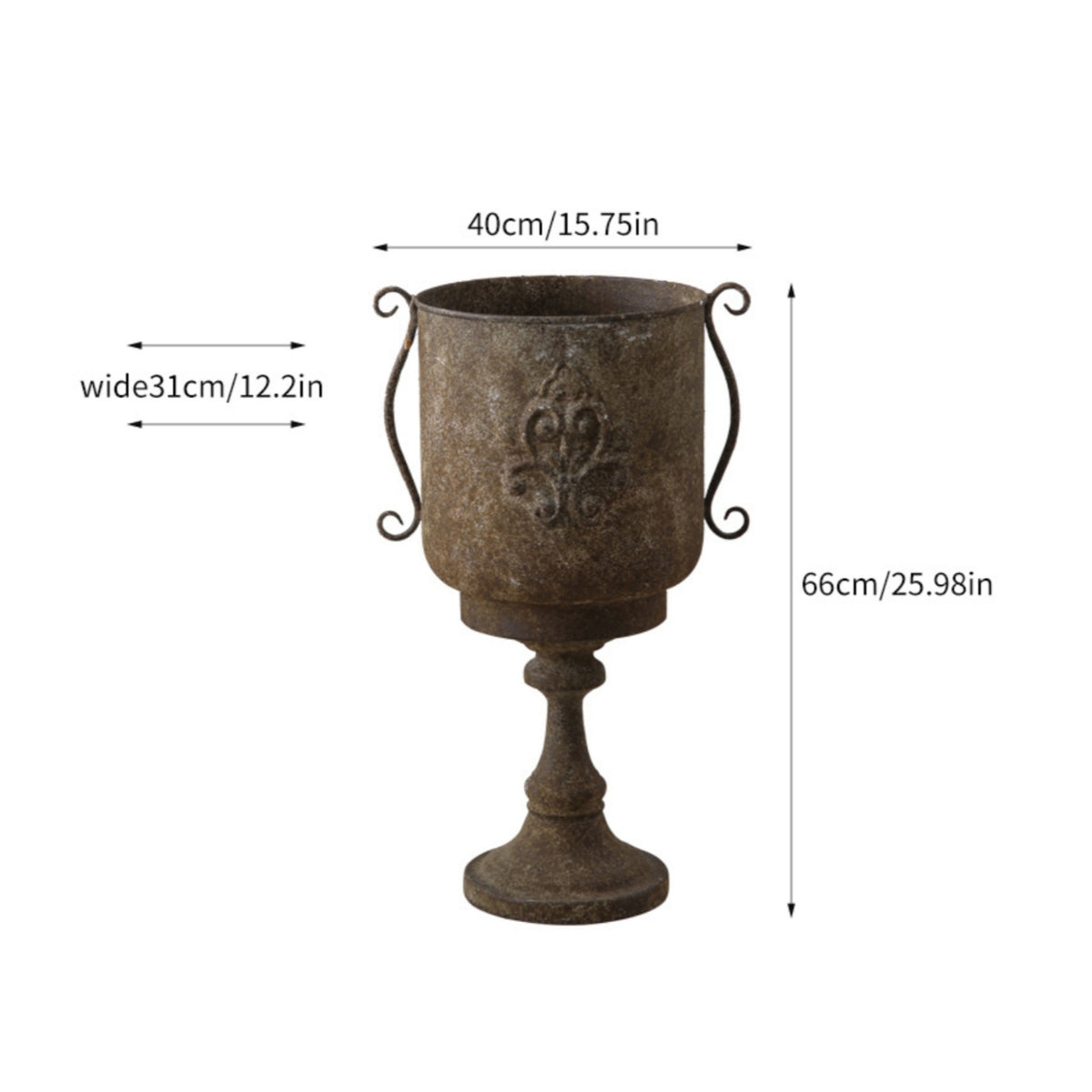 Vintage Pedestal Urn Planter Rustic Urn Planter with Pedestal Base Freestanding Plant Pot Metal for Garden, Entryway, Balcony