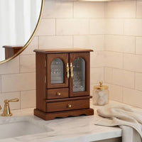 Glass Door Jewelry Cabinet Walnut Finish Home Organizer Large Capacity