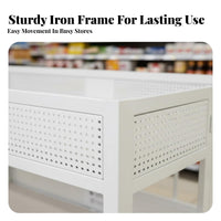 360° Swivel Casters Mobile Sales Cart Long-Lasting Steel Frame Foldable Marketing Table Heavy Duty Supermarket Dump Bin Large Storage Space for Street Vendors, Event Promoters, Shop Owners, Supermarkets, Shopping Malls, Outdoor Markets, Trade Shows