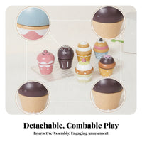 6 Pieces Pastel Wooden Dessert Set Decorative Patterns Dessert Playset Fine Motor Skills Kids Toy Gift Idea for Early Learning