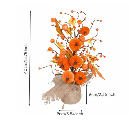 Fake Pumpkin Fruit Branch Shapable Branches Maple Leaf Pumpkin Branch Flexible Wire Autumn Stem Spray for Tabletop