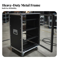 Mobile Audio Rack Locking Casters Mobile Equipment Case Removable Front and Rear Doors Rolling Audio Rack for Artists, DJs, Live Performance, Stage