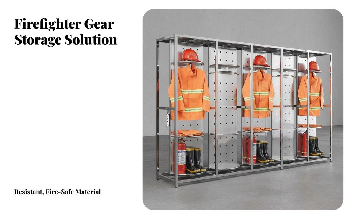 Double-Sided Fire Suit Stand Electric Firefighter Gear Rack Heavy Duty Rotating Turnout Gear Locker for Firefighters, Emergency Responders