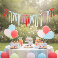 Bow Garland with Lace Ready to Hang Ribbon Bow Garland Vintage Ribbon Banner for Party Planners, Diy Decorators, Infant Shower, Candy Table, Mantel