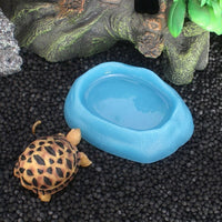 Tortoise Water Bowl and Naturalistic Reptile Dish, 2 Piece Shallow Reptile Bowl Set Accessories for Leopard Geckos, Frogs and Hermit Crabs