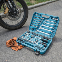 82 Pieces All in One Automotive Tool Kit Chrome-Finish Car Repair Tool Set Portable Socket Set with Ratchet Long-Lasting for Motorcyclists