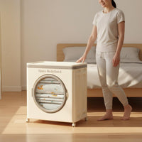Large Capacity Foldable Storage Box with Wheels Installation-Tool-Effortless Collapsible Storage Bin with Front Door Rolling Clothes Organizer for Bedroom, Living Room, Closet