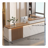 L-Shaped Front Counter High-Gloss Varnished Finish Commercial Cashier Desk Sturdy Construction L-Shaped Reception Desk for Receptionists, Lobby