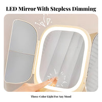 Lighted Folding Cosmetic Mirror Storage Tray Base Foldable light-emitting diode on-the-portable Mirror