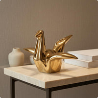 Ceramic Crane Decorative Piece Glazed Finish Folded-Paper-Inspired Crane