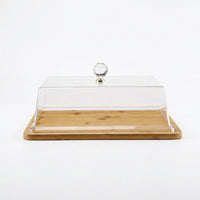 Bamboo Food Cover Crystal Knob Acrylic Food Dome for Countertop