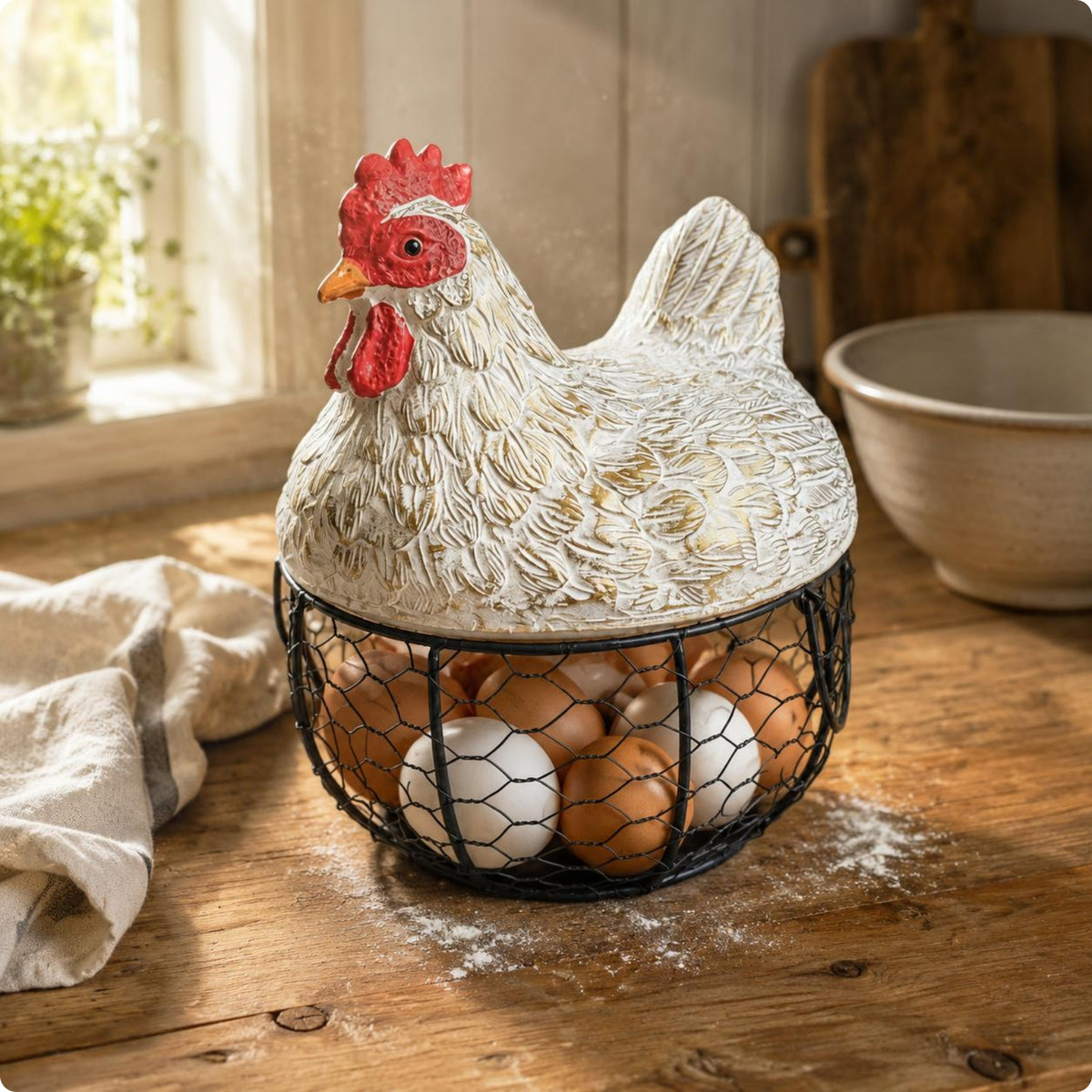 Chicken Egg Basket Farmhouse Style Hen Storage Basket Space Saving Kitchen Decor for Pantry