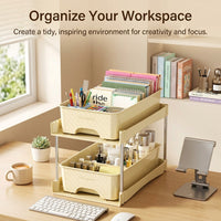 2 Tier Stackable Desk Storage with Pull Out Drawers, Desktop Organizer for Office Supplies, Small Unit for Home