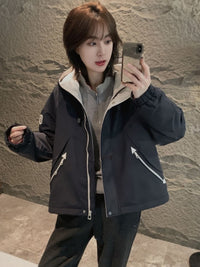 加绒冲锋衣外套女2025冬季新款小个子短款加厚毛绒派克服宽松百搭