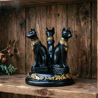 Bastet Figurine Gold Trim Feline Deity Statue Collectible for Desktop, Office
