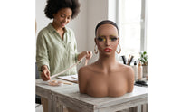 Mannequin Head with Shoulders Realistic Hairpiece Head with Shoulders Dark Skin Tone for Stylists