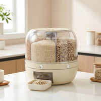 Grain Storage Dispenser Partitioned Storage Container with Compartments Sealed