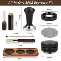Solid Wood Coffee Tamper and Distribution Needle Storage Board Set