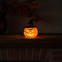 Pumpkin Lamp with Witch Hat Halloween Pumpkin Table Lamp Decorative Jack-O'-Lantern Night Light for Entryway