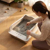 Stainless Steel Cat Toilet Litter Tray, Semi-Enclosed Litter Pan for Big Cats, Odor Control Indoor Home for Pets, Never Absorbs, 50x35cm Size