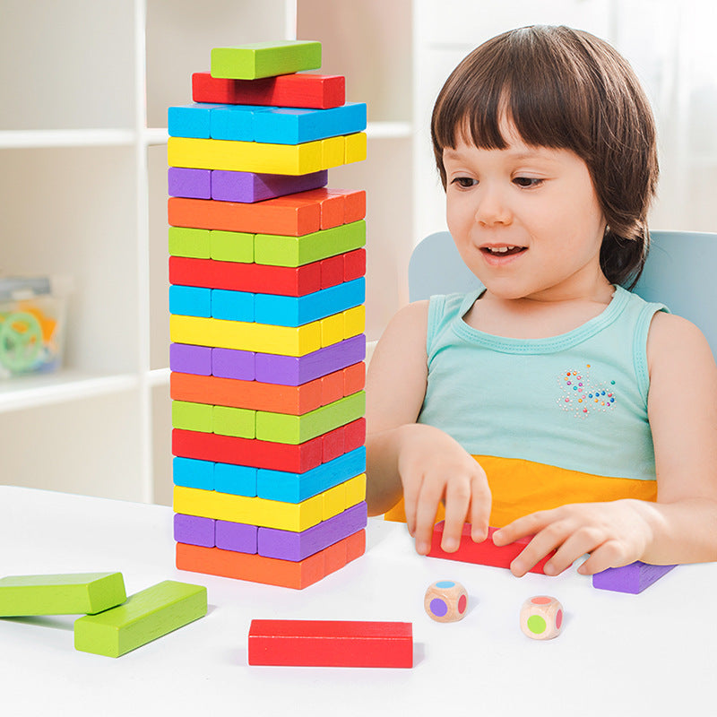 Wooden Stacking Blocks Game, Colorful Tower, Tabletop Game, Large Size