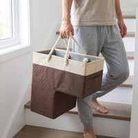 Stair Basket with Rope Handles Space-Saving Stair Storage Basket with Handle Sturdy Bin for Stairs