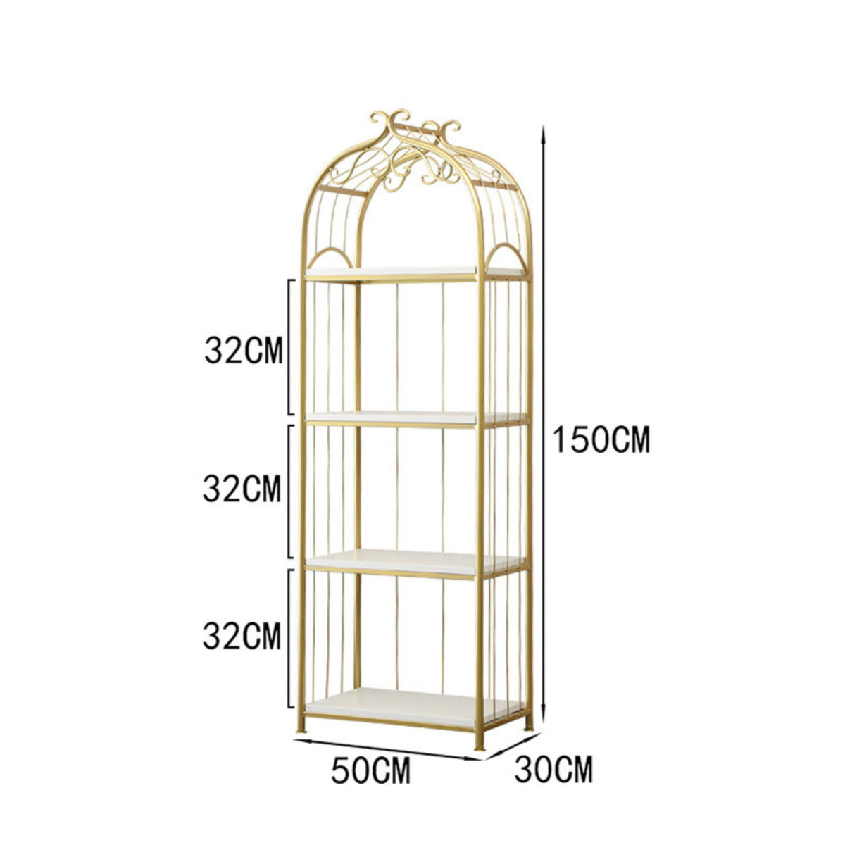 Nordic Floor Standing Shelf Elegant Design Gold Metal Frame Bookcase Sturdy & Stable Multi-Tier Metal Bookshelf for Living Room, Beauty Shop, Entryway