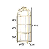 Nordic Floor Standing Shelf Elegant Design Gold Metal Frame Bookcase Sturdy & Stable Multi-Tier Metal Bookshelf for Living Room, Beauty Shop, Entryway