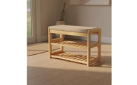 Solid Wood Wooden Hall Tree Bench 3-in-1 Design Entryway Hall Tree with Storage Bench Cushioned Seat Household Furniture Space Saving for Hallway