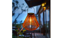 Hanging Solar Lantern Natural Rattan Lantern Large for Patio, Porch