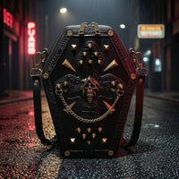Crossbody Bag with Shoulder Strap Punk Gothic Purse with Skull Eye-Catching Casket Bag for Concerts