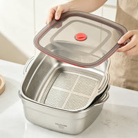 304 Stainless Steel Thickened Double-Layer Colander with Fine Holes for Kitchen Draining, Rice Washing, Fruit Basket