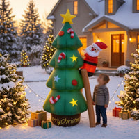 Freestanding Inflatable Christmas Tree with Santa Festive Christmas Tree with Climbing Santa Outdoor Decoration Indoor for Yard, Porch, Entryway
