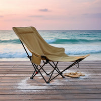 Foldable Design Adjustable Folding Moon Chair Lightweight Adjustable Folding Chair Extended Leg Rest Reclining Camp Lounger for Anglers