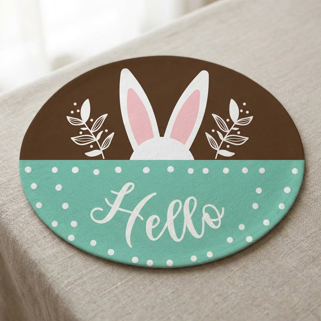 Round Easter Placemat Happy Easter Bright Pattern Easter Round Placemat Easy to Clean Decorative Table Mat for Families, Home Decoration, Holiday Dinners, Kitchen