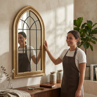 Windowpane Arch Mirror Beaded Trim Arched Window Mirror Decorative