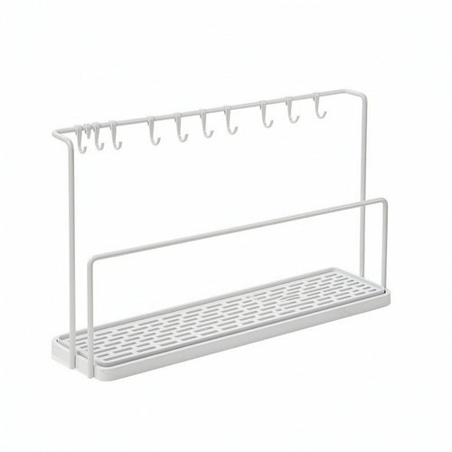 Countertop Kitchen Draining Rack Open-Frame Kitchen Organizer with Hooks