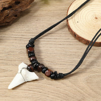 Vintage Style Shark Tooth Wood Bead Necklace for Men and Women