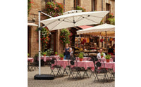 Protection Cantilever Umbrella with Lights Adjustable Tilt Solar Lighted Outdoor Umbrella Waterproof Heavy Duty Garden Sunshade 360° Rotation for Restaurant Owners, Market Stall, Backyard, Poolside, Deck